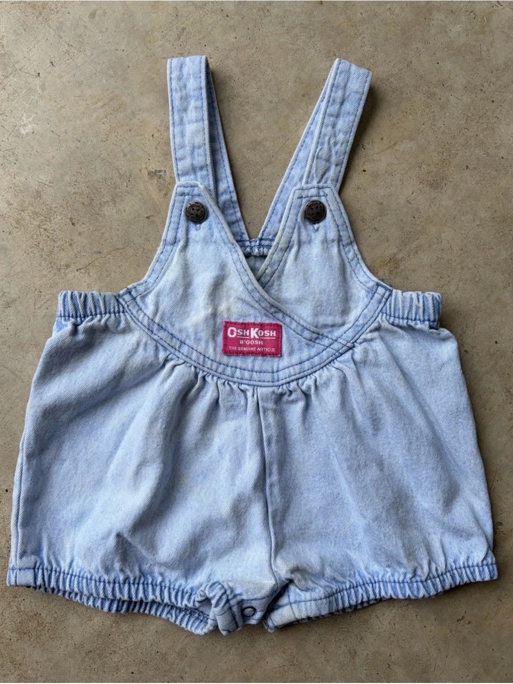 OshKosh B'gosh Light Blue Denim Short Overalls Pink Vestback Vintage Y2K